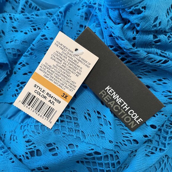 KENNETH COLE REACTION Womens BLUE 3 TIERED Swimsuit Top 3X Plus New w Tags 1066A - Picture 3 of 8
